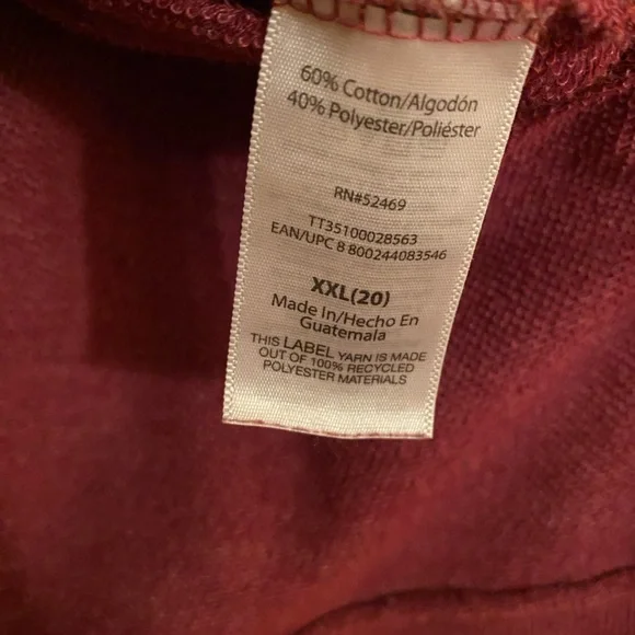 Time and Tru Women's Tunic Crew Neck, French Terry Sweatshirt, Burgundy, XXL - Picture 8 of 8